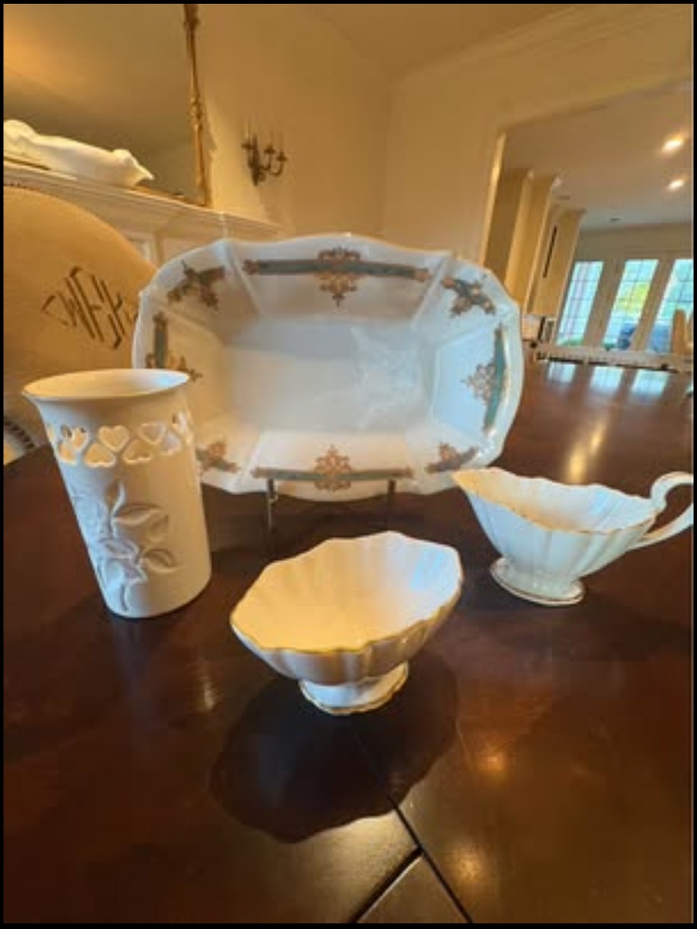 Lenox White Porcelain Serveware Set with Gold Trim